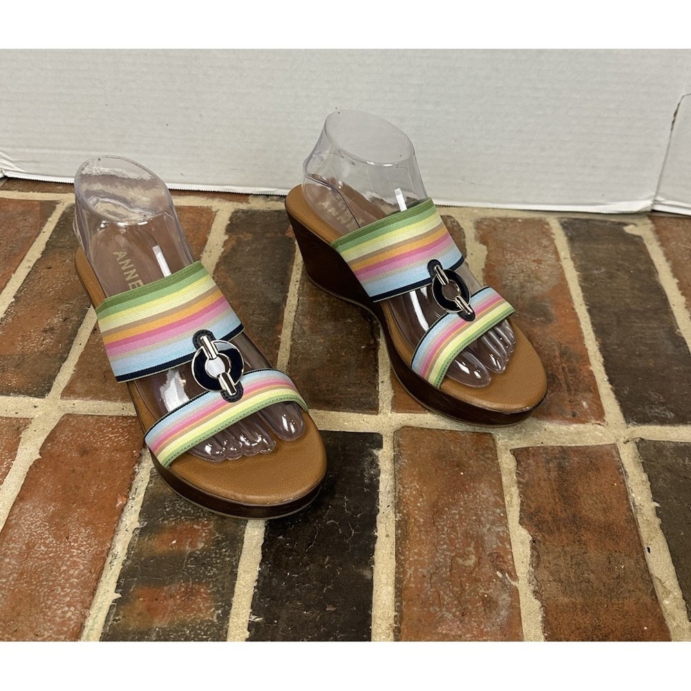 Anne Klein Platform Wedge Sandals Striped Stretch Pastel Open Toe Women's 8‎